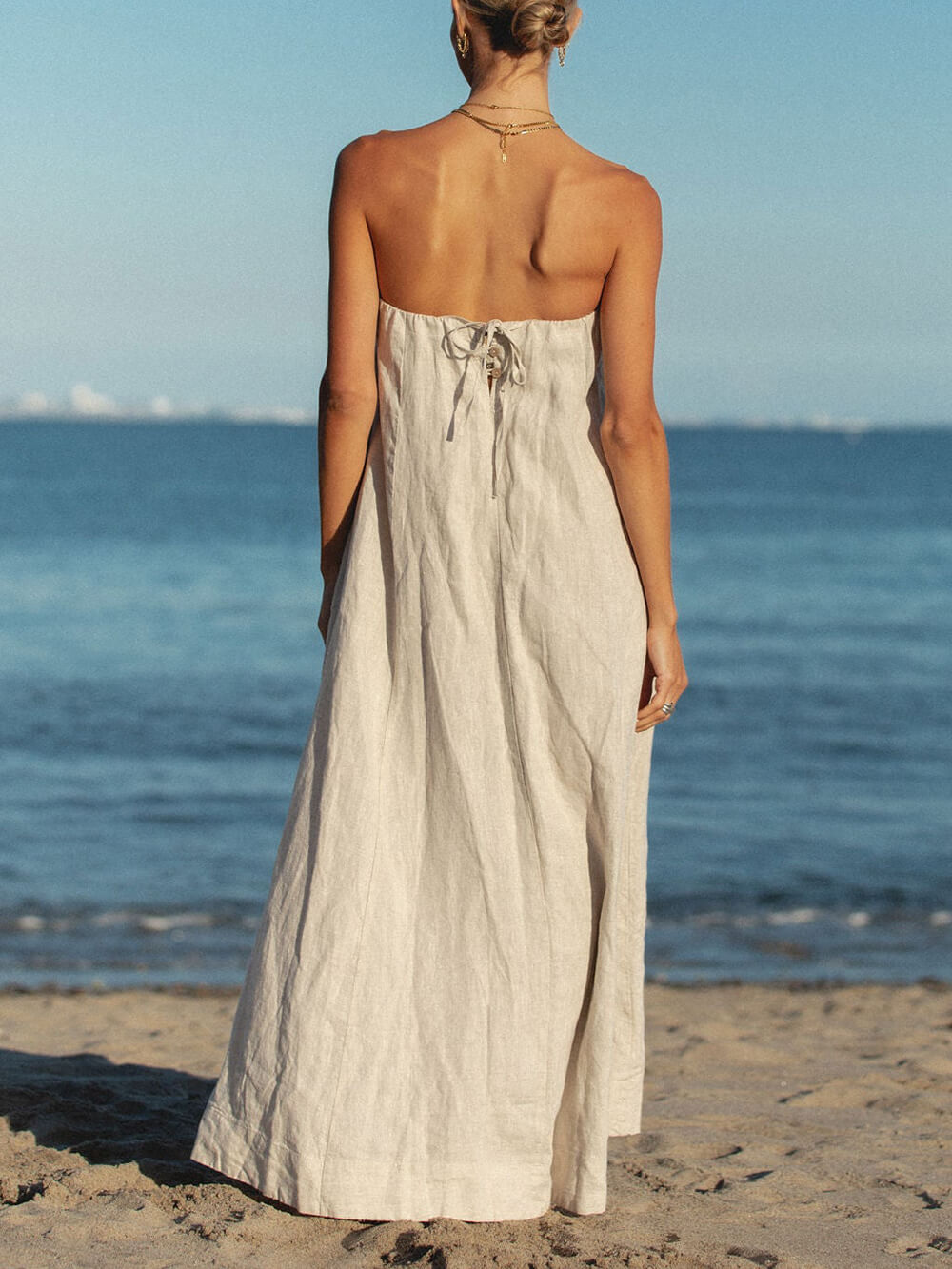 Offshore Pleated Strappy Linnen Maxi Kleed