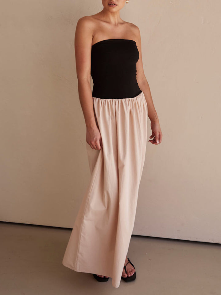 Strapless Black And Sand Paneled Maxi Kleed