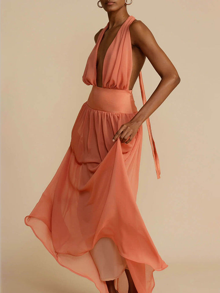 Tulle Halter Neck Backless Maxi Kleed