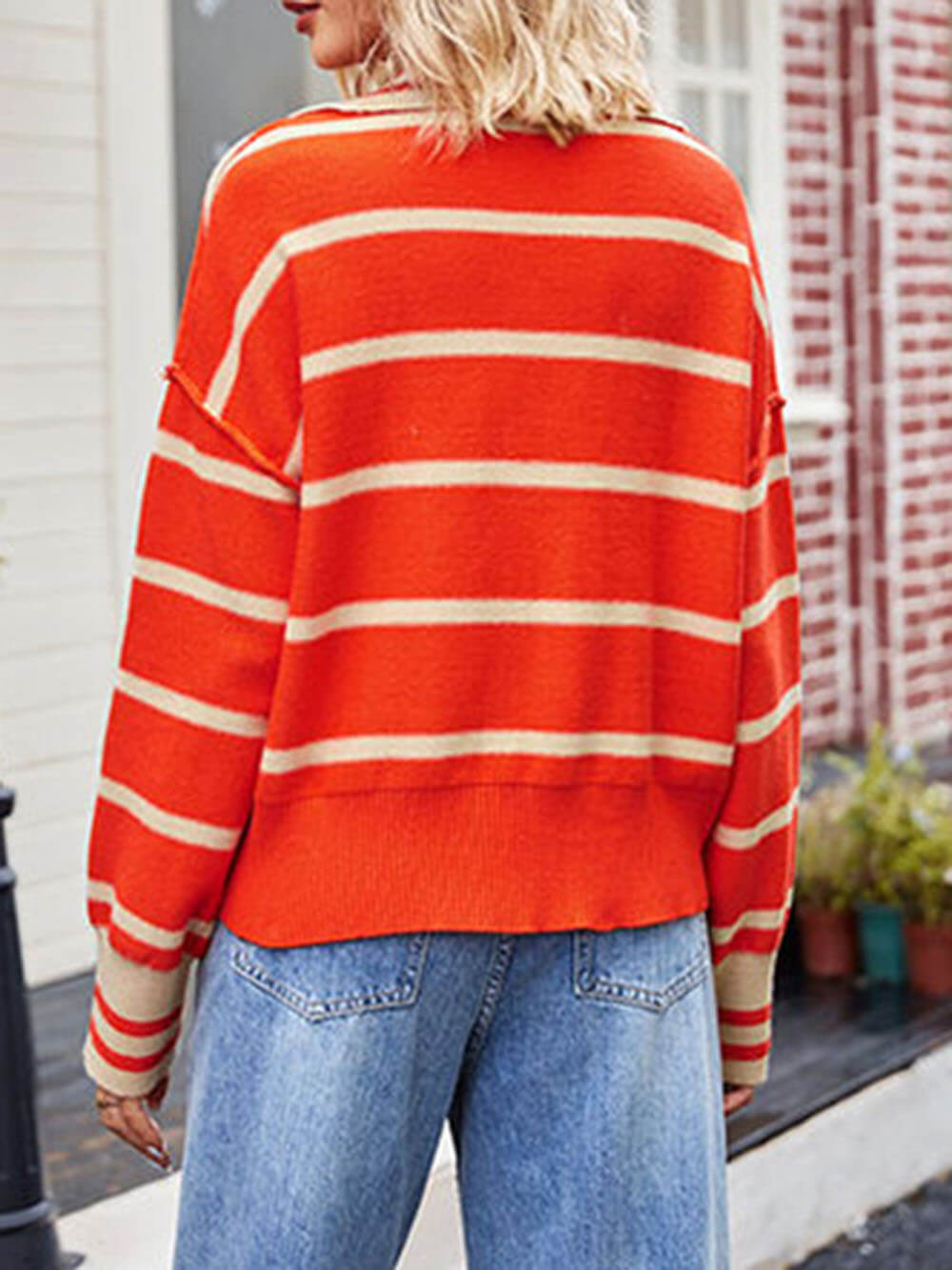 Patchwork Striped Lapel Sweater