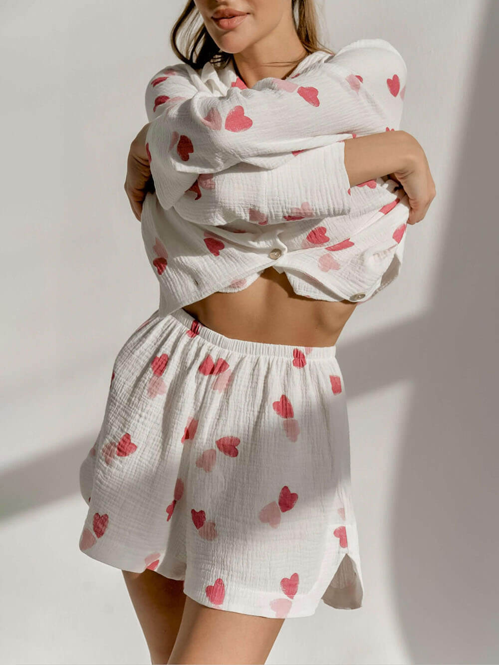 Loose Heart-Shaped Printed Shorts Home Set