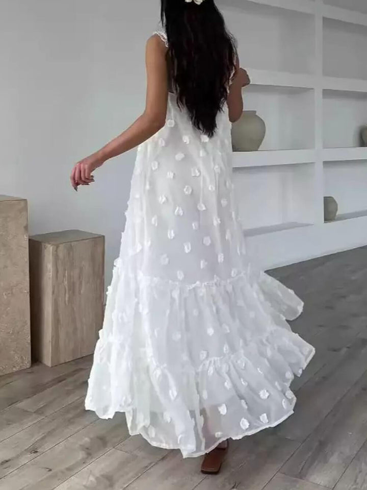 Mooie A-lijn gelaagde losse maxi-jurk met bloemendecor