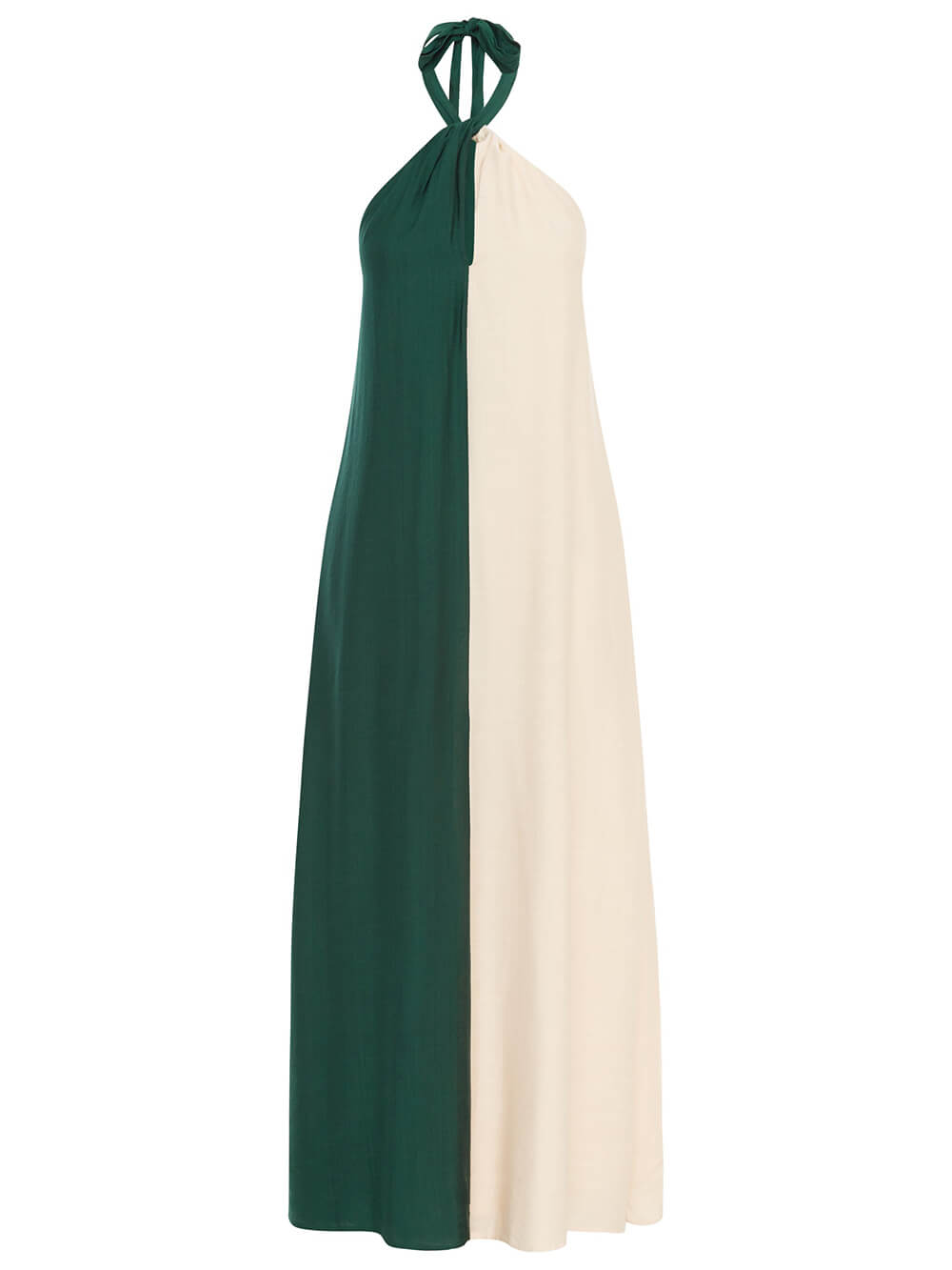 Hanging Neck Bold Contrast Color Halter Pocketed A-Line Maxi Dress