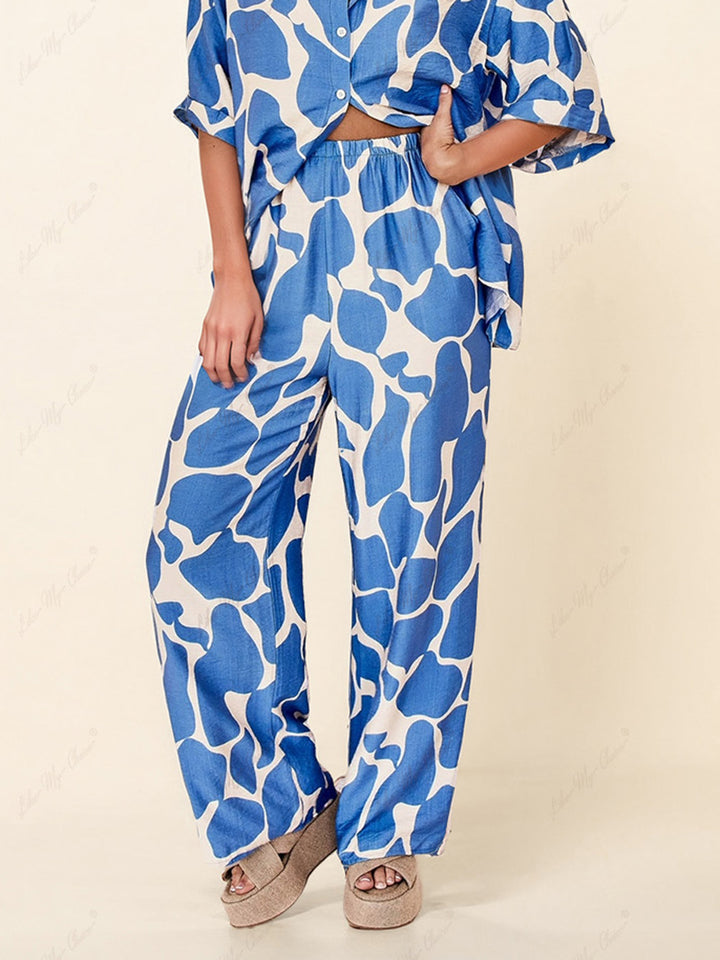 Stribede mønstrede blå og hvide printede baggy bukser