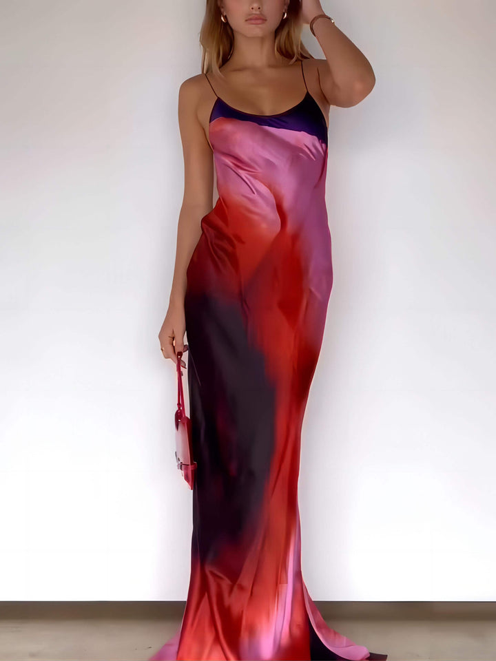 Abstract Floral Halter Maxi Dress