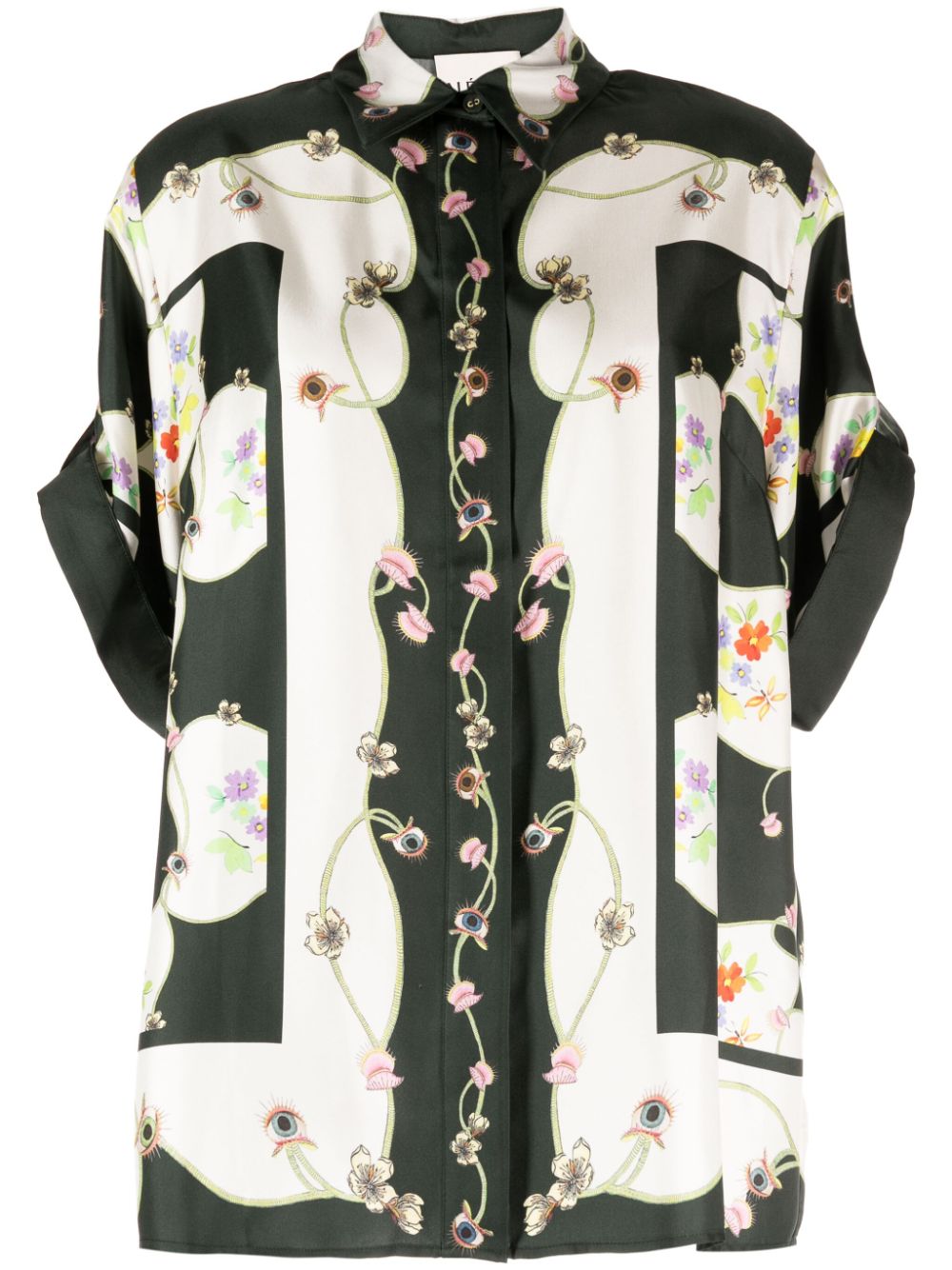 Camisa com estampa floral em cetim brilhante