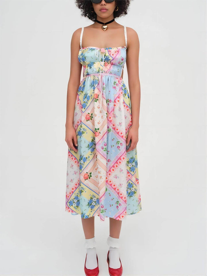 Boheemse geometrische print sexy backless midi-jurk