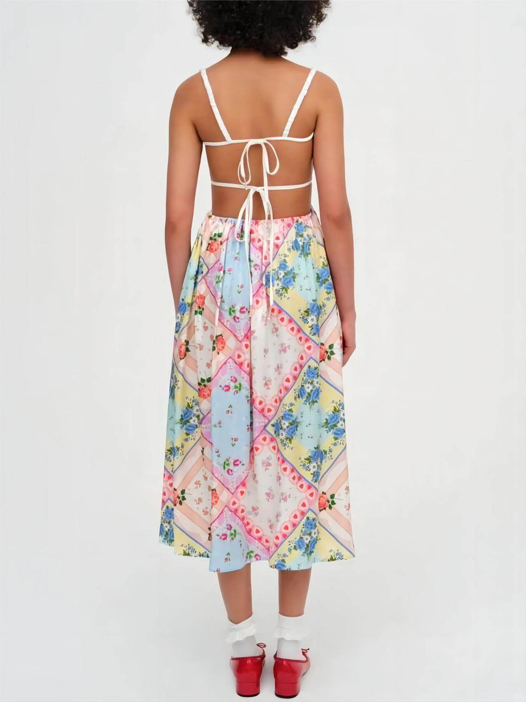 Boheemse geometrische print sexy backless midi-jurk