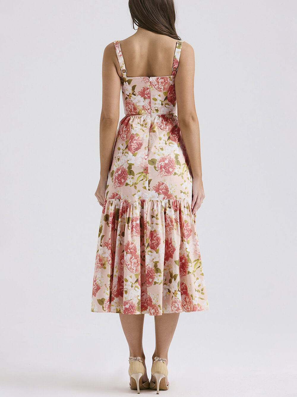 Sukienki midi w słodkim, pikantnym stylu z kwiatowym wzorem i odkrytymi plecami