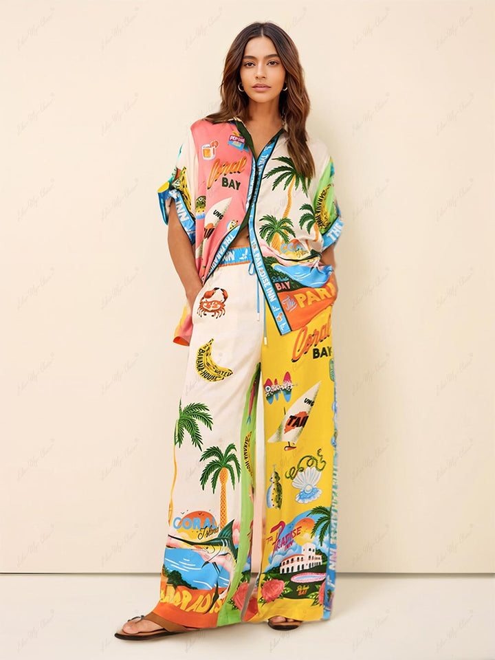 Sunny Beach Summer Style Printed Two Piece Set - Top