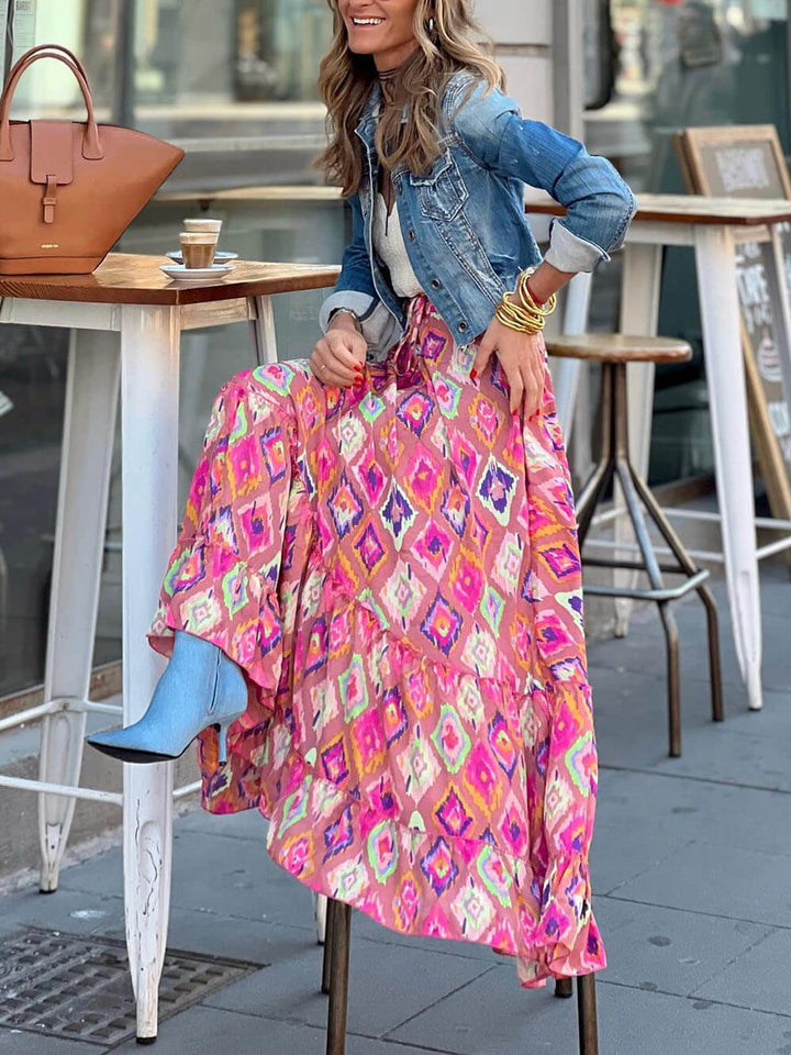 Maxi sukně s elastickým pasem s potiskem Bohemian Print