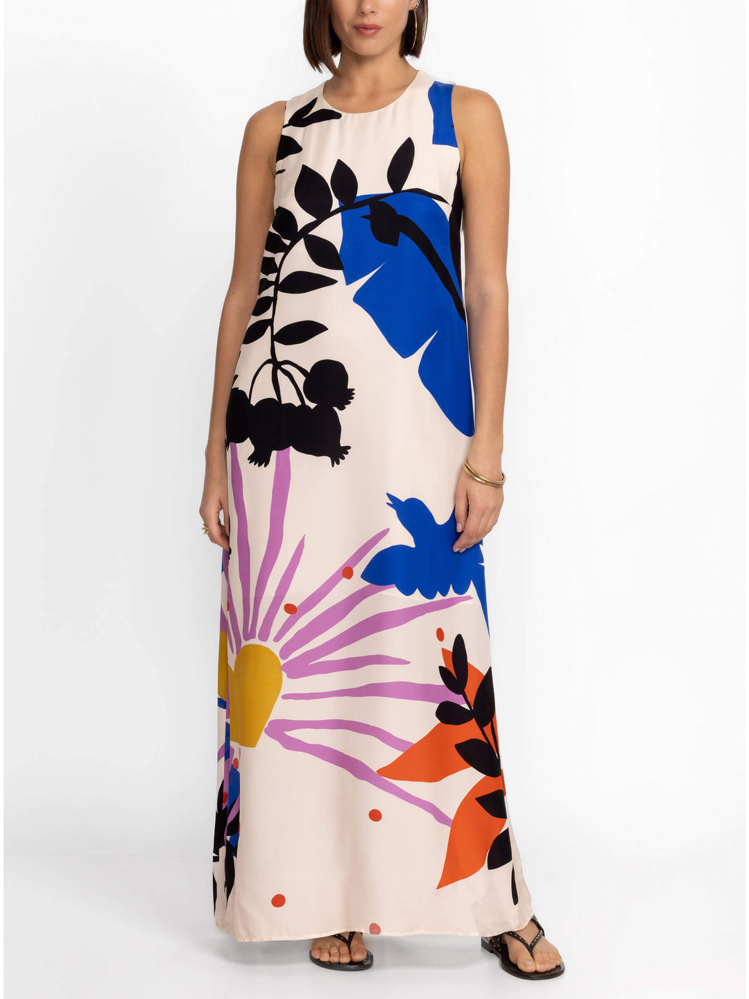 Satin Art Floral Print Maxi Dress