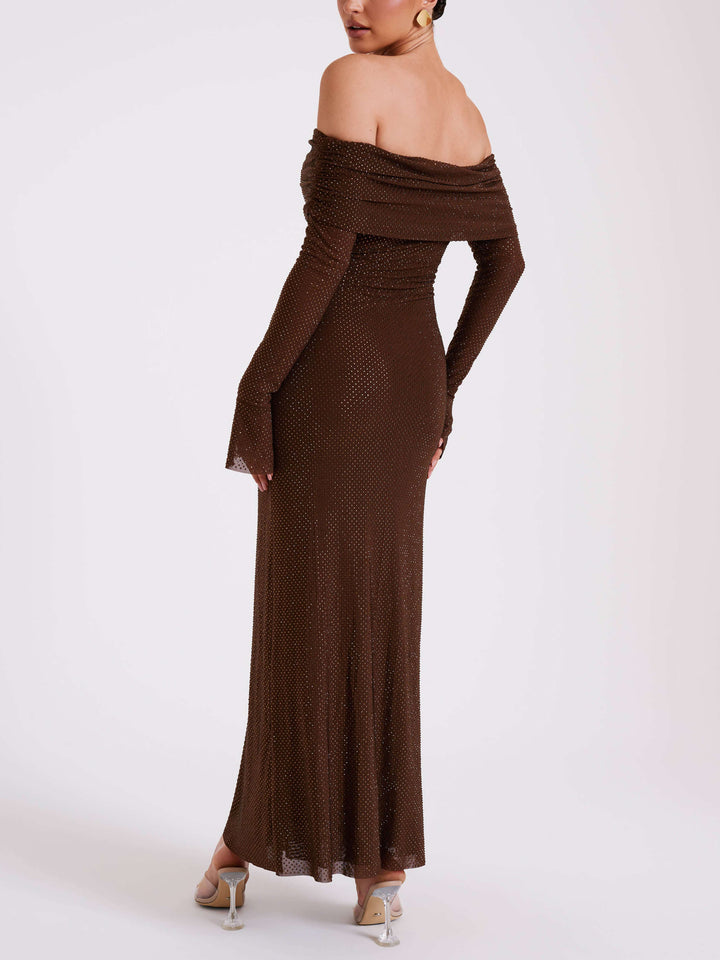 Sexy Hip-Wrapped Flared Long-Sleeved Ironed Slim-Fit Maxi Dress