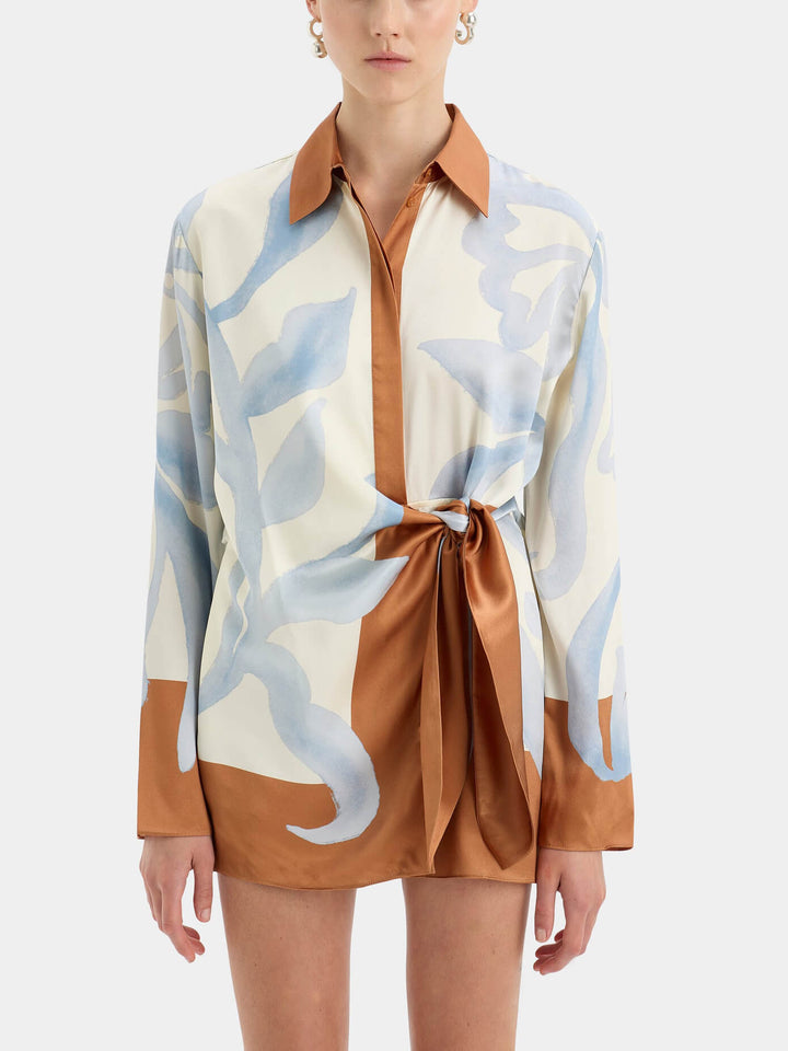 Kontrastfarve Tie-Dye Uregelmæssig knudet moderigtig skjorte kort kjole