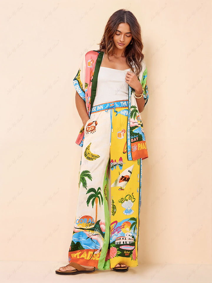 Sunny Beach Summer Style Printed Two Piece Set - Top