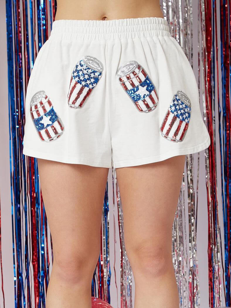 Moderigtige Independence Day-shorts med pailletter, løs afslappet todelt sæt