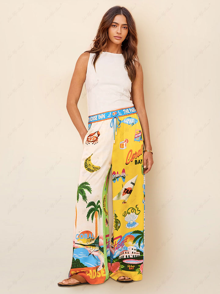 Pantaloni imprimați în stil de vară Sunny Beach