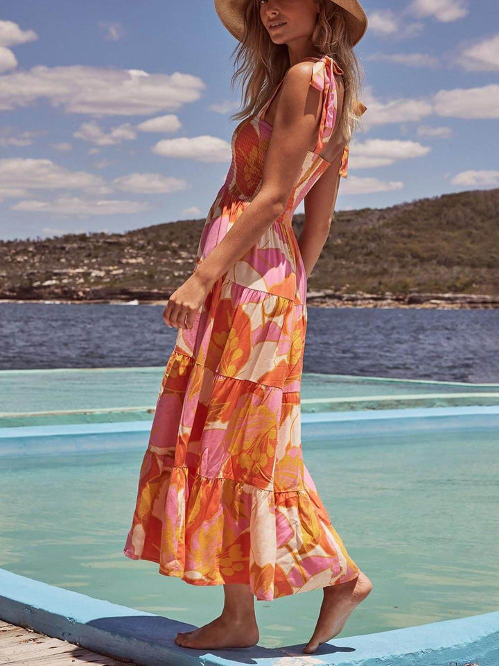 Sea Charm ærmeløs plisseret strækbart brysttryk Cami-kjole
