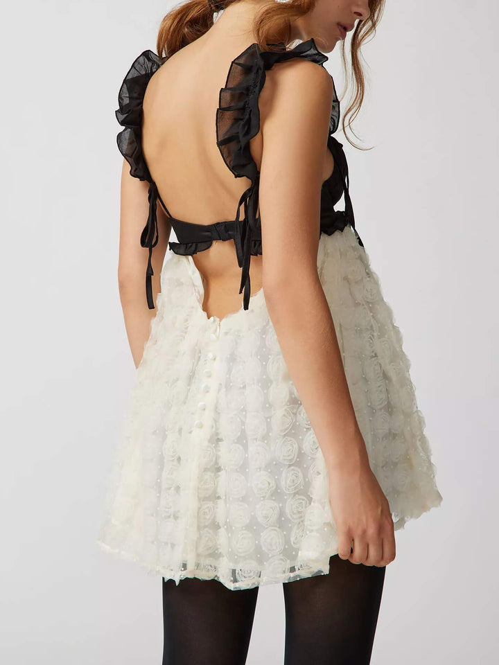 Sexy Backless Patchwork Lace Suspender Short Dress