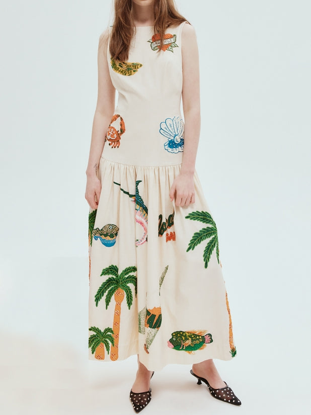 Unique Print Ocean Fashion Midi Dress