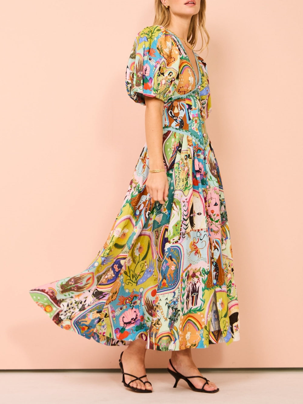 캐주얼 그래피티 에버그린 프린팅 미디 드레스