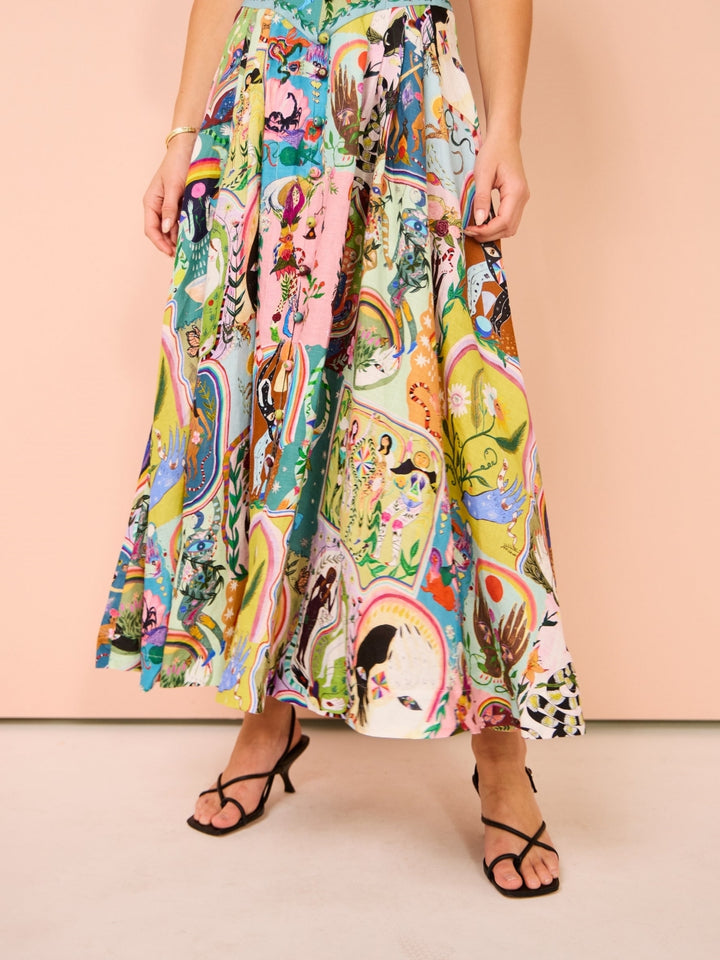 캐주얼 그래피티 에버그린 프린팅 미디 드레스