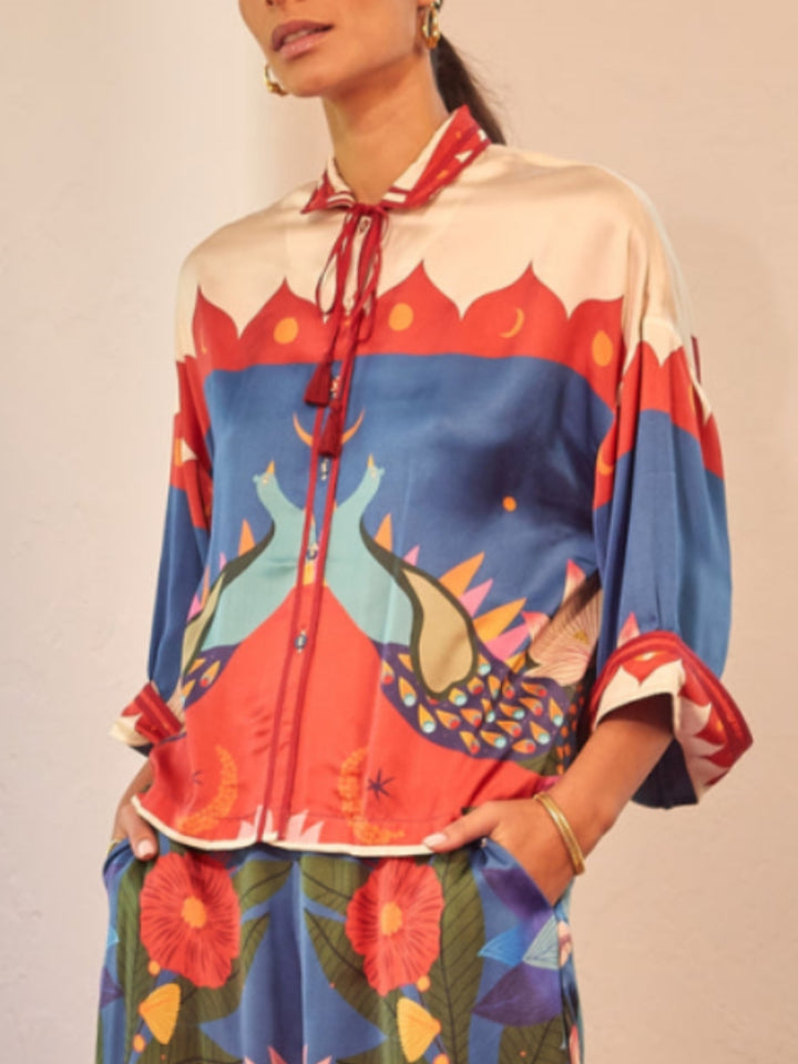 Spread Collar Kimono-stil ærmer Top