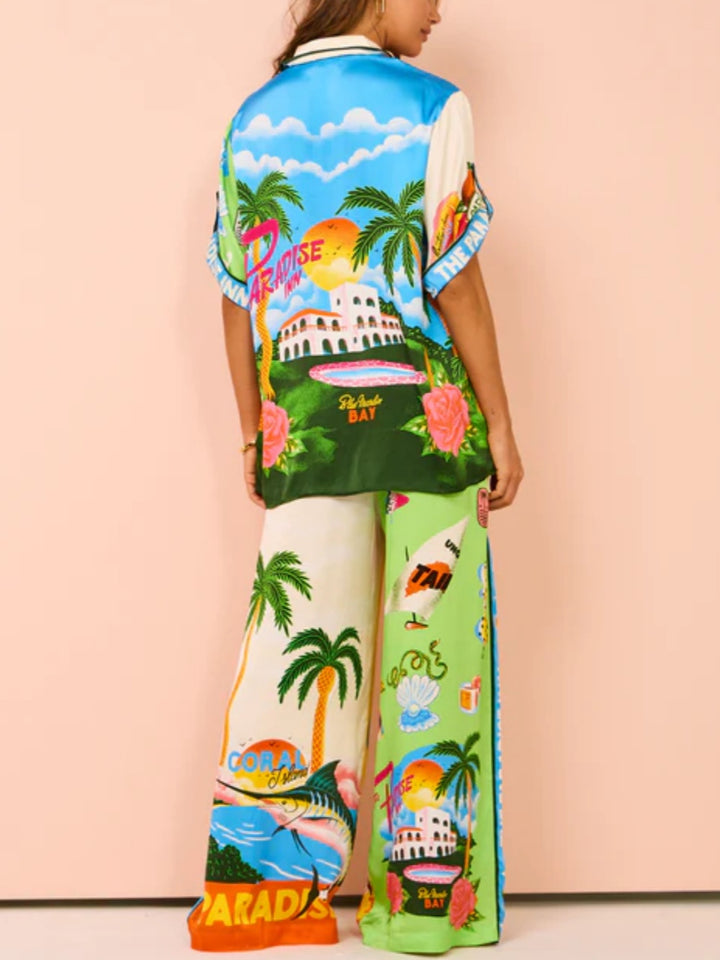 Sunny Beach Summer Style Printed Two Piece Set - Pants