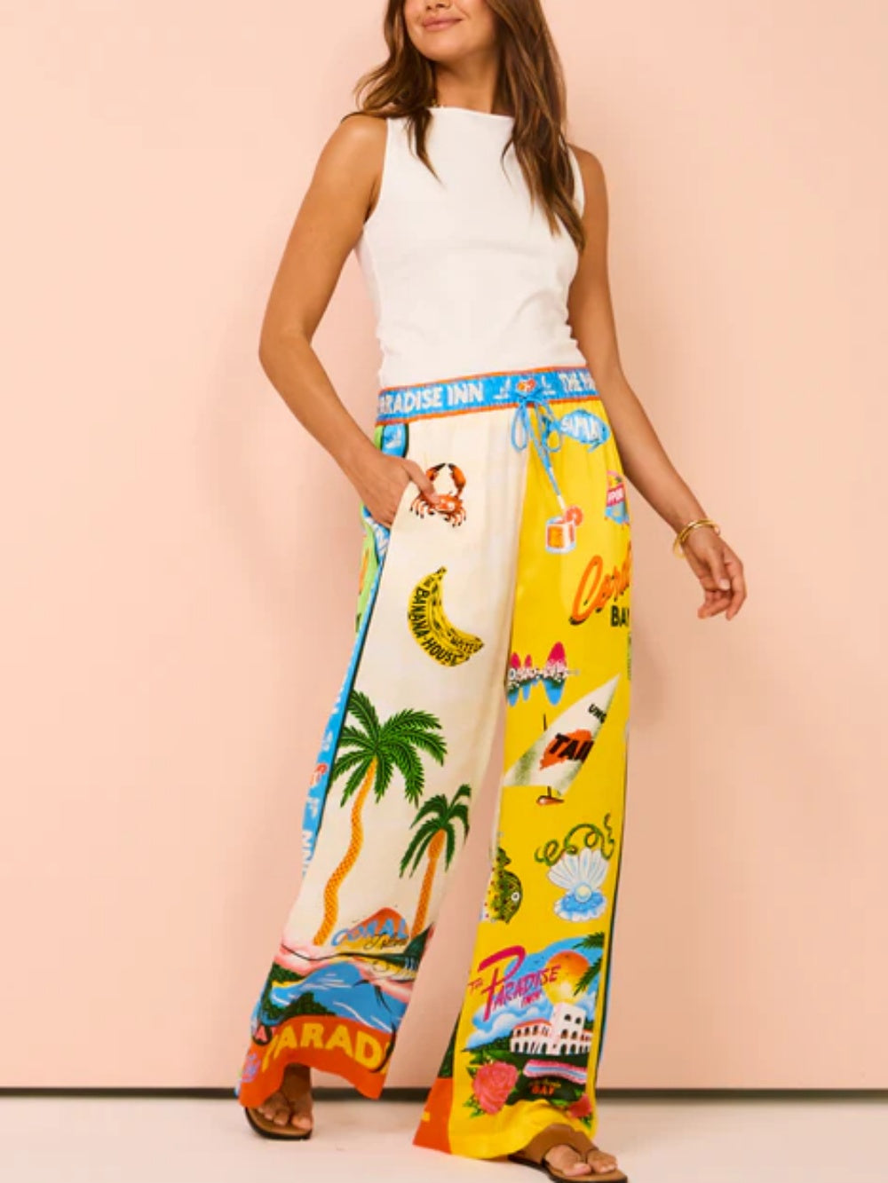 Sunny Beach Summer Style Printed Two Piece Set - Pants