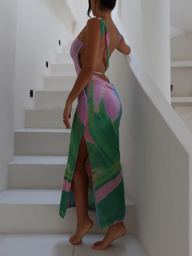 Sexy Backless Sleeveless Midi Dress With Side Slits