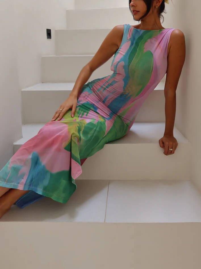 Sexy Backless Sleeveless Midi Dress With Side Slits