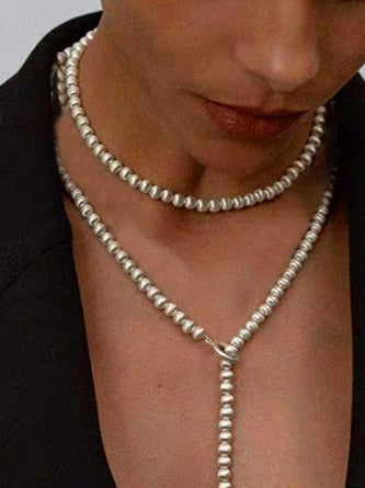 Heavy Brushed Silver Ball Long Sweater Chain