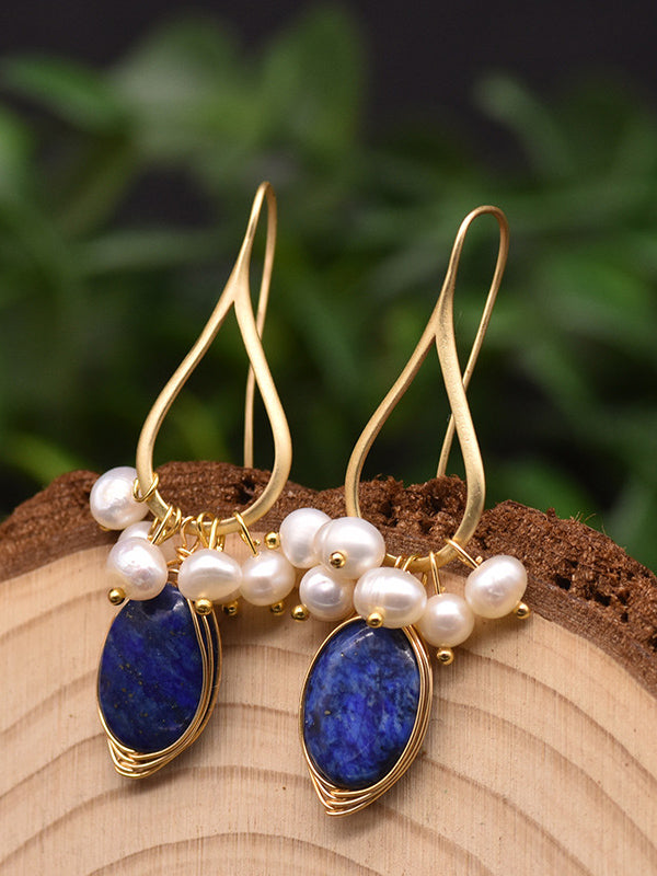 Σκουλαρίκια με μαργαριτάρια High-end μπαρόκ σκουλαρίκια Lapis Lazuli