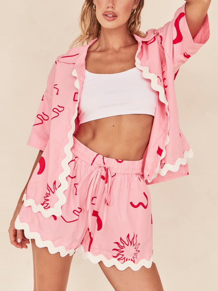 Short-Sleeved Printed Vacation Casual Two-Piece Set