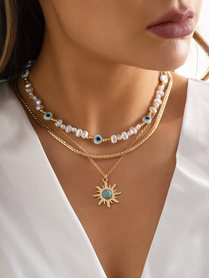 Naszyjnik z koralików imitujących perły w stylu etnicznym w stylu retro Naszyjnik z turkusowym okiem słońca