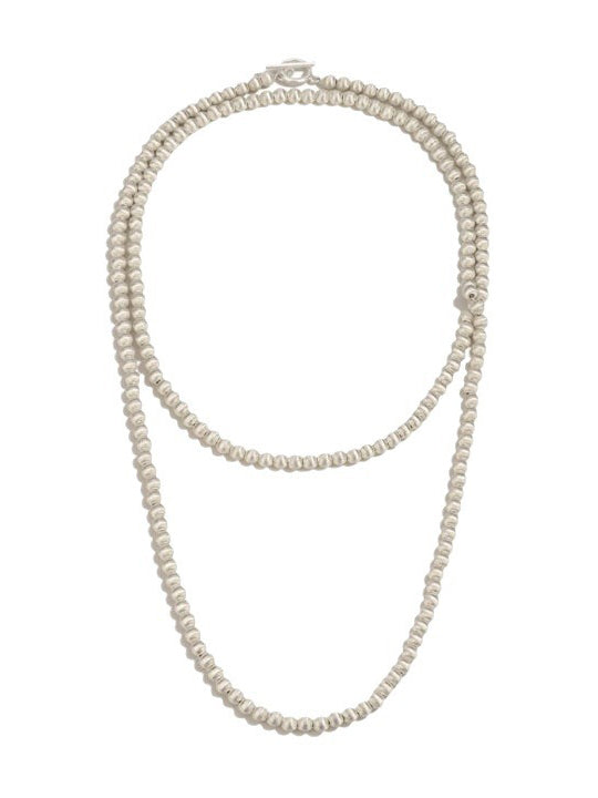 Długi łańcuszek do swetra ze szczotkowanego srebra w kształcie kulki
