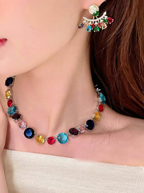 Light Luxury Copper-Inlaid Zircon Colored Diamond Necklace