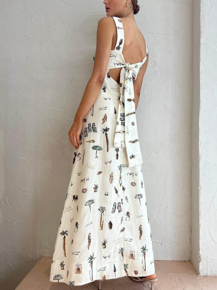 Fashionable Personalized Graffiti Suspender Sexy Backless Maxi Dress