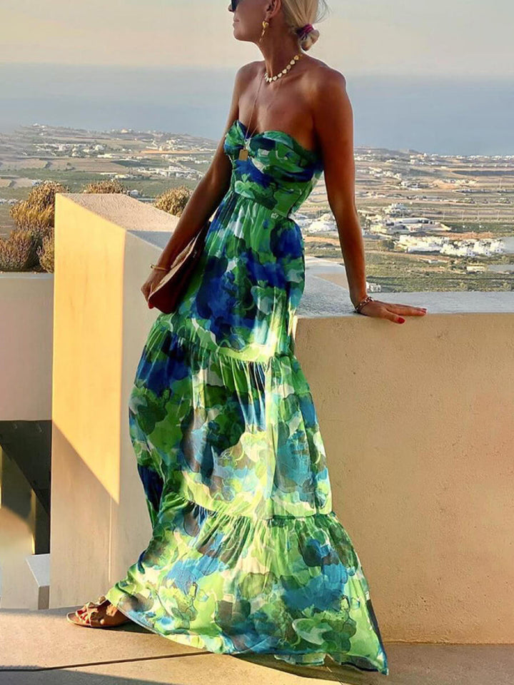 Vacation Casual Printed Wrap-Around Maxi Dress