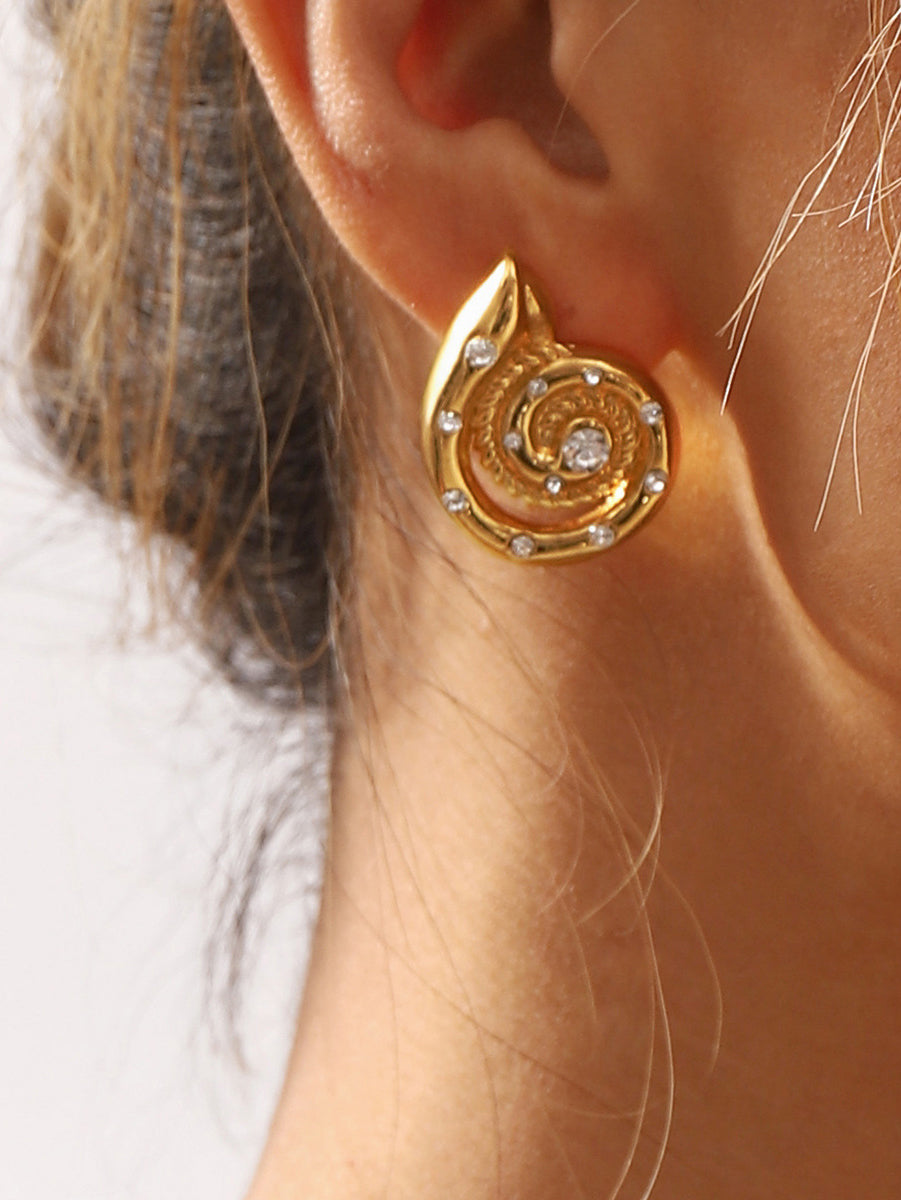 复古个性海螺钻石金属耳环