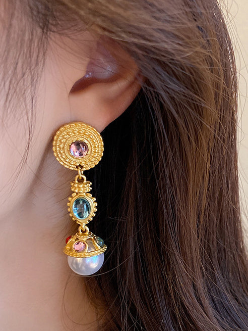 Boucles d'oreilles en perles de pierres précieuses de style palais rétro