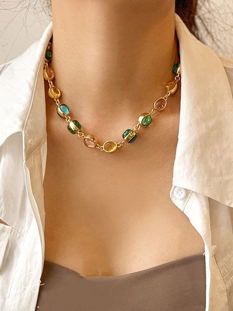 Vintage barevný bonbónový náhrdelník ze skleněné klíční kosti