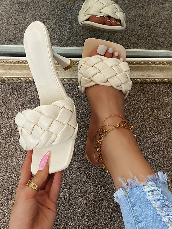 Flettet stiletto-sandaler med firkantet tå
