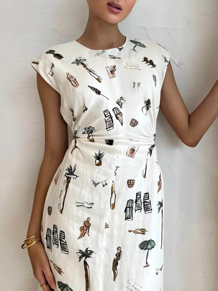 Printed Cutout Maxi-kjole med rund hals
