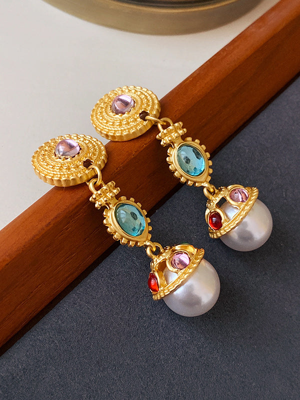 Boucles d'oreilles en perles de pierres précieuses de style palais rétro
