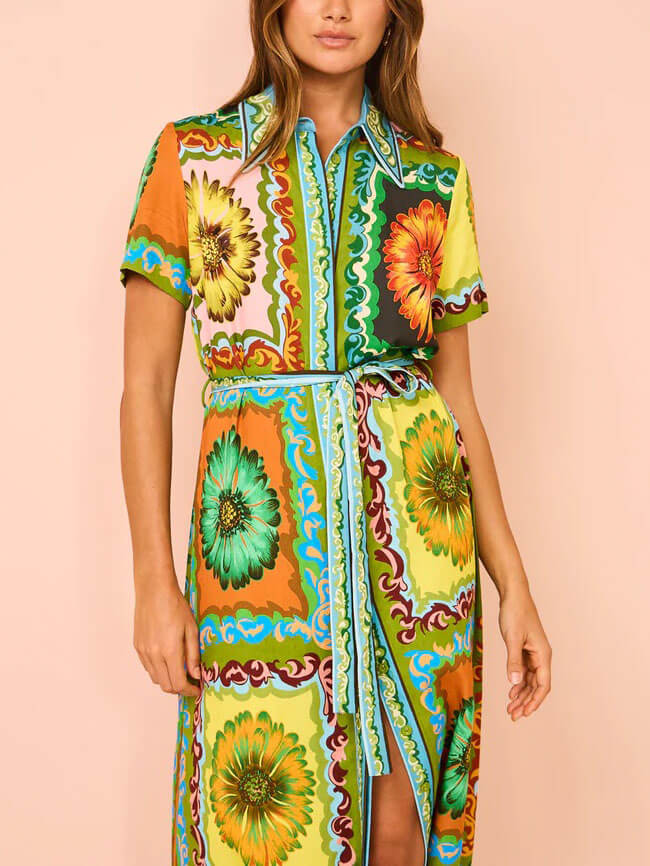 Specjalna sukienka midi w słonecznikowy print