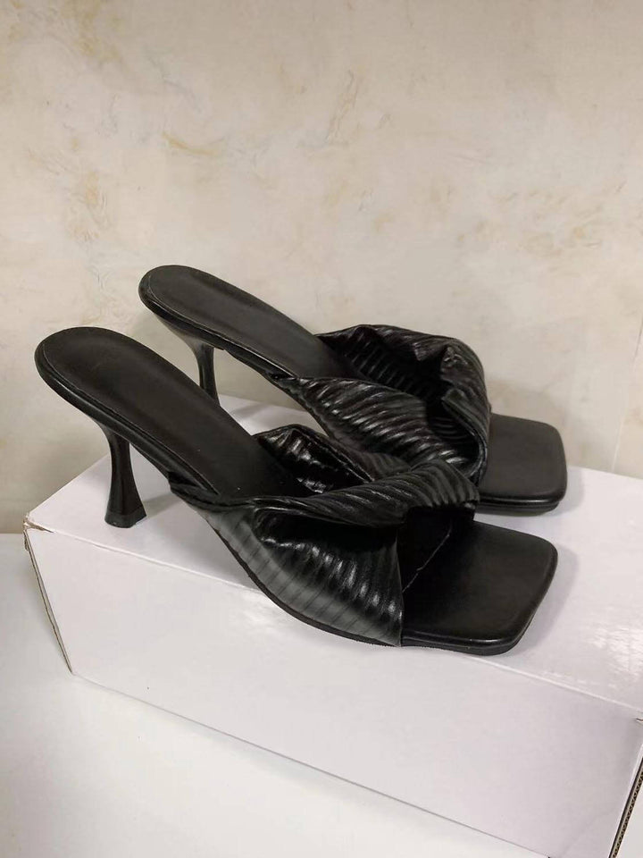Braided Square Toe Pleated Stiletto Sandals