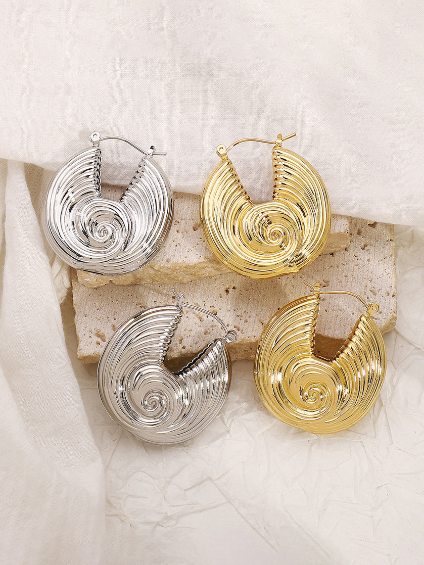 Retro Exaggerated Design Conch Fan-Shaped Metal Ear Buckles