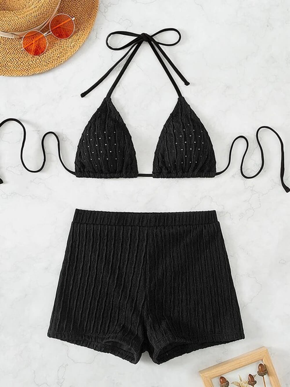 Strukturierter String-Bikini für Damen