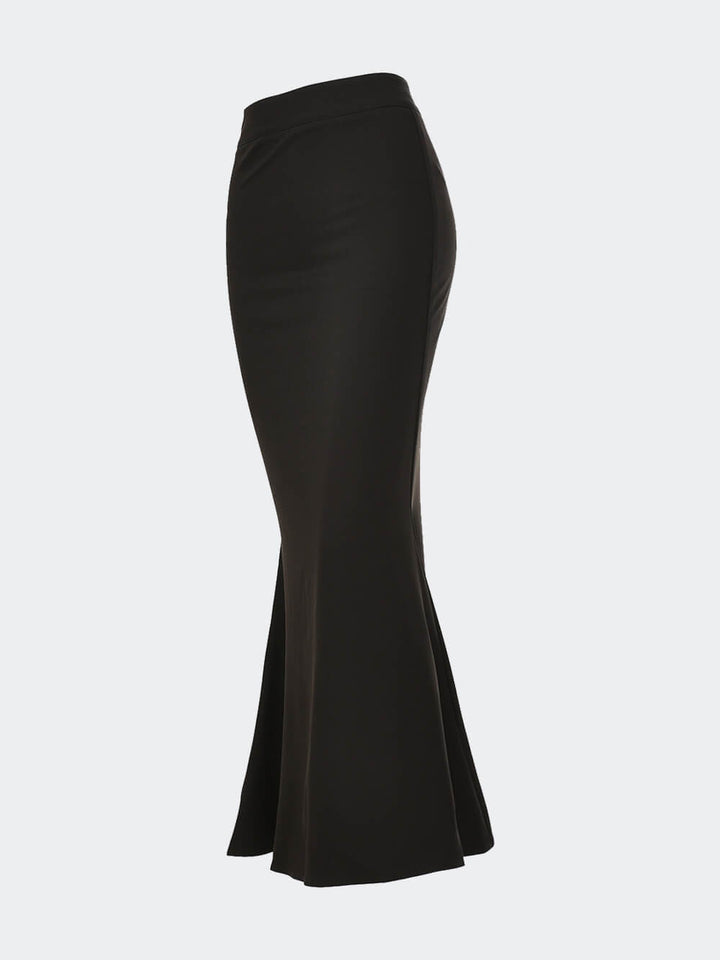Black Long Satin High Waist Fishtail Skirt